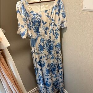 Blue and Cream Floral Maxi Dress